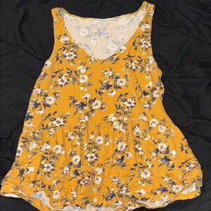 American Eagle Outfitters Floral Mustard Tank Top